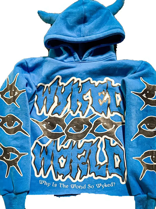 Y2K Harajuku Hoodie with Horn Hat - Neon Green Graphic Print "NEED MONEY" & Stars - Unisex Oversized Streetwear Sweatshirt - All-Season Casual Pullover for Men & Women - Machine Washable, Versatile Clothing, Comfortable Fit, Urban Style, Durable Material,
